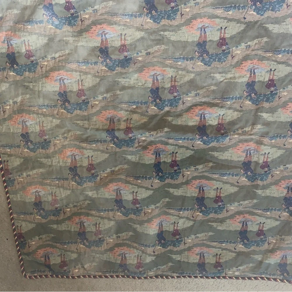VTG Pictorial Golf Theme Woven Tapestry 4.5 x 5 Feet Braided Trim Throw Blanket